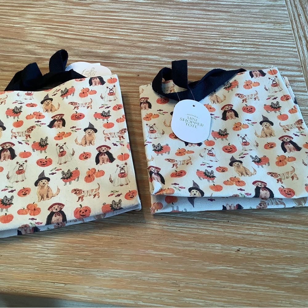Kids Halloween Dog & Pumpkin Mini Shopper Tote - White